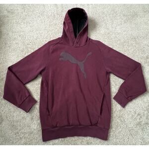 Puma Logo Men’s Long Sleeve Burgundy Hoodie Pullover Sweatshirt Size Small